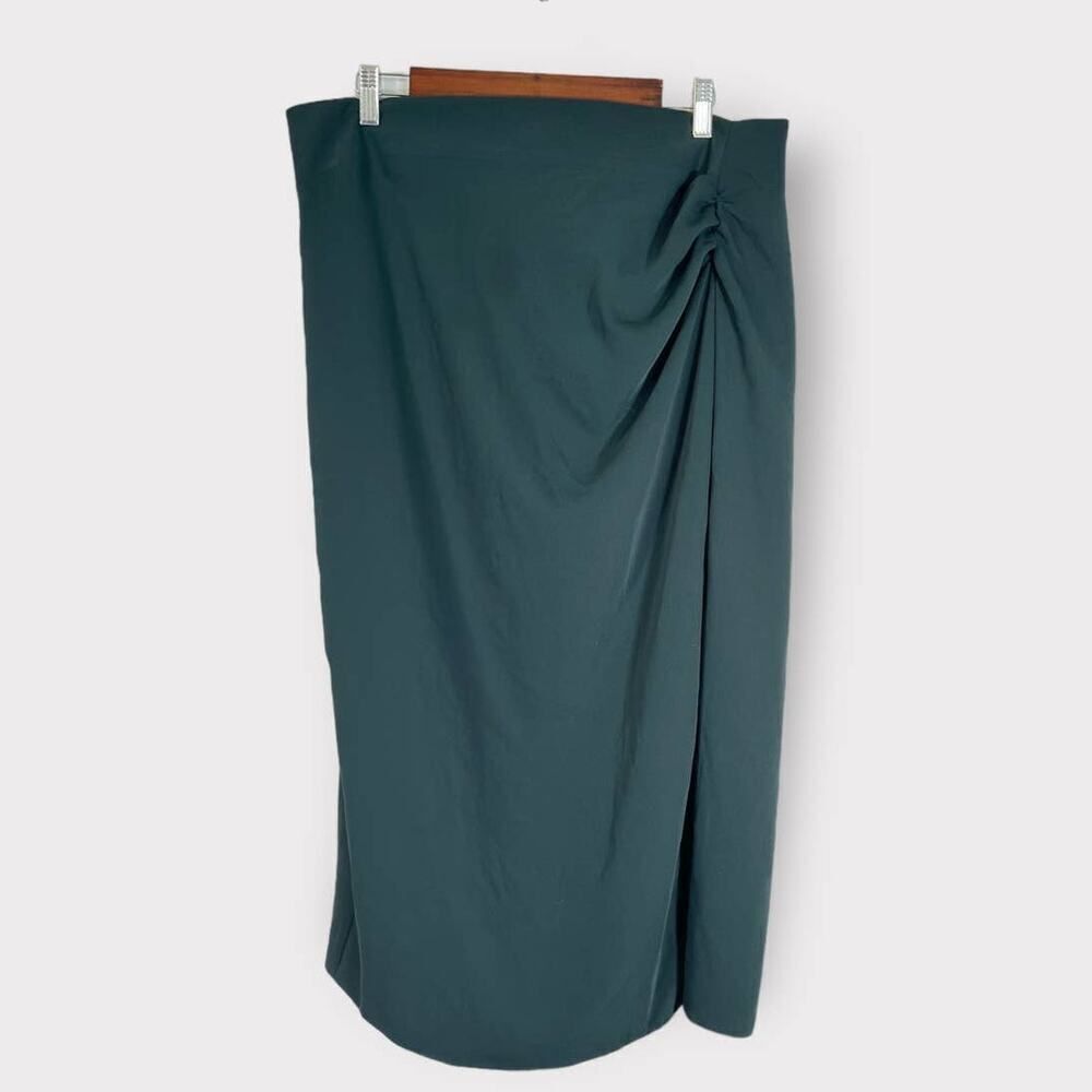Mango MNG Dark Green Ruched Side Midi Straight Skirt Women's Plus Size XXL NWOT